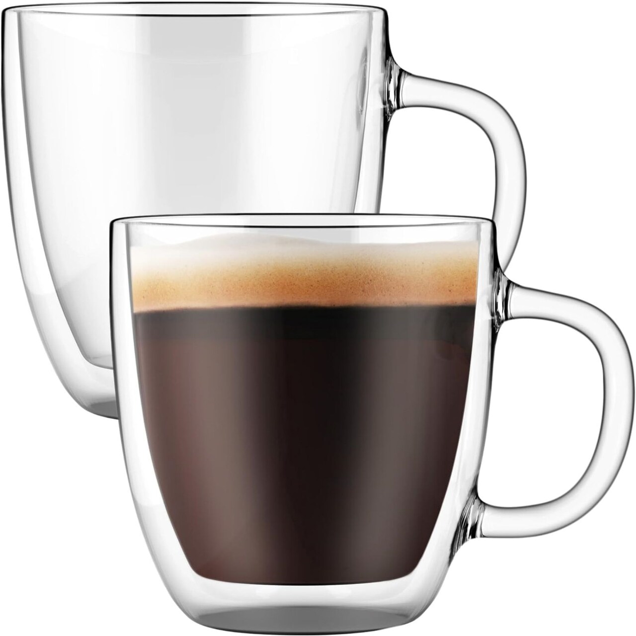 Double Walled Glass Coffee Mugs with Handle Insulated Glass Cappuccino Mugs